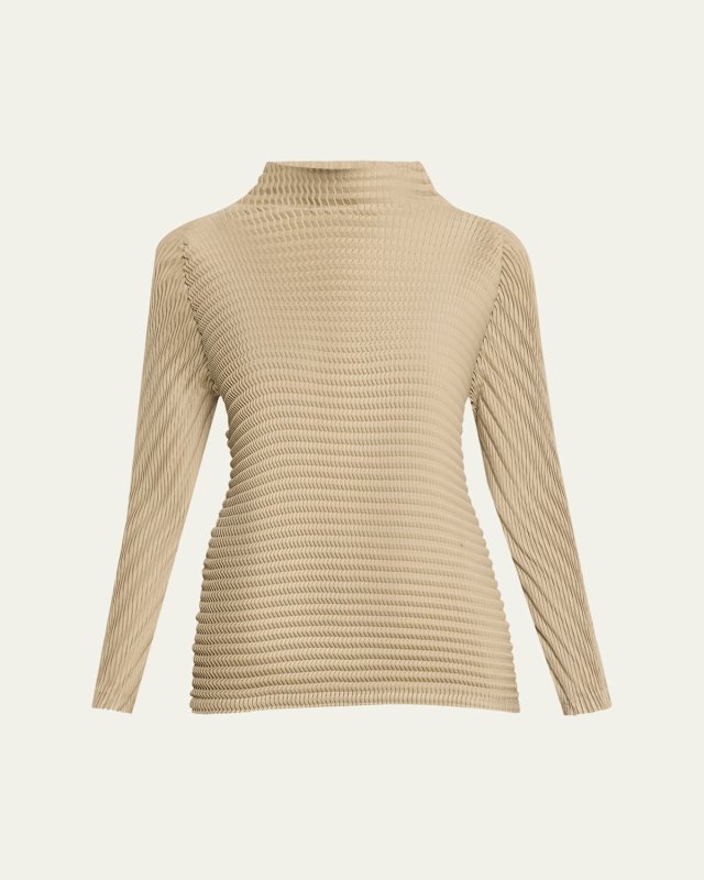 Wool Like Pleats Long Sleeve Top